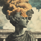 Surreale Kunstwerk Statue Mit Clouds Architektonischen Elementen | Collagen | Kunstgattungen