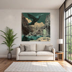 Surreale Vogel Ueber Landschaft Mit Figuren In Anzug
