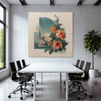 Vibrante Hibiskusblumen Geometrisches Design Mit Bergen Und Wolken