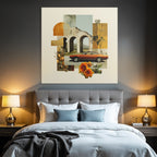 Vintage Auto Architektonische Ruine Orange Blumen Geometrische Formen