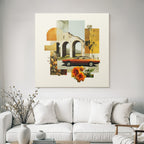 Vintage Auto Architektonische Ruine Orange Blumen Geometrische Formen