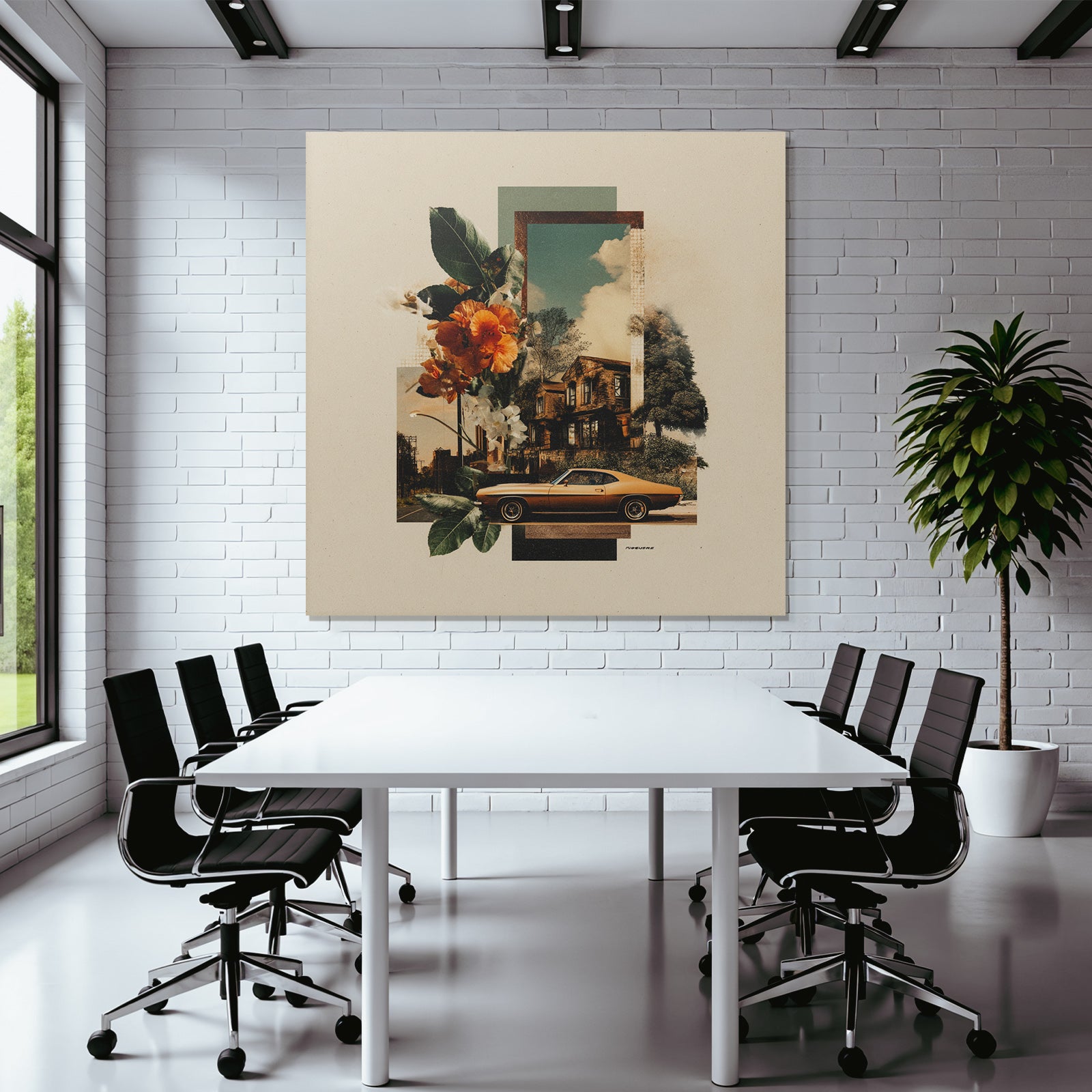 Vintage Auto Blumen Architektur Retro Collage