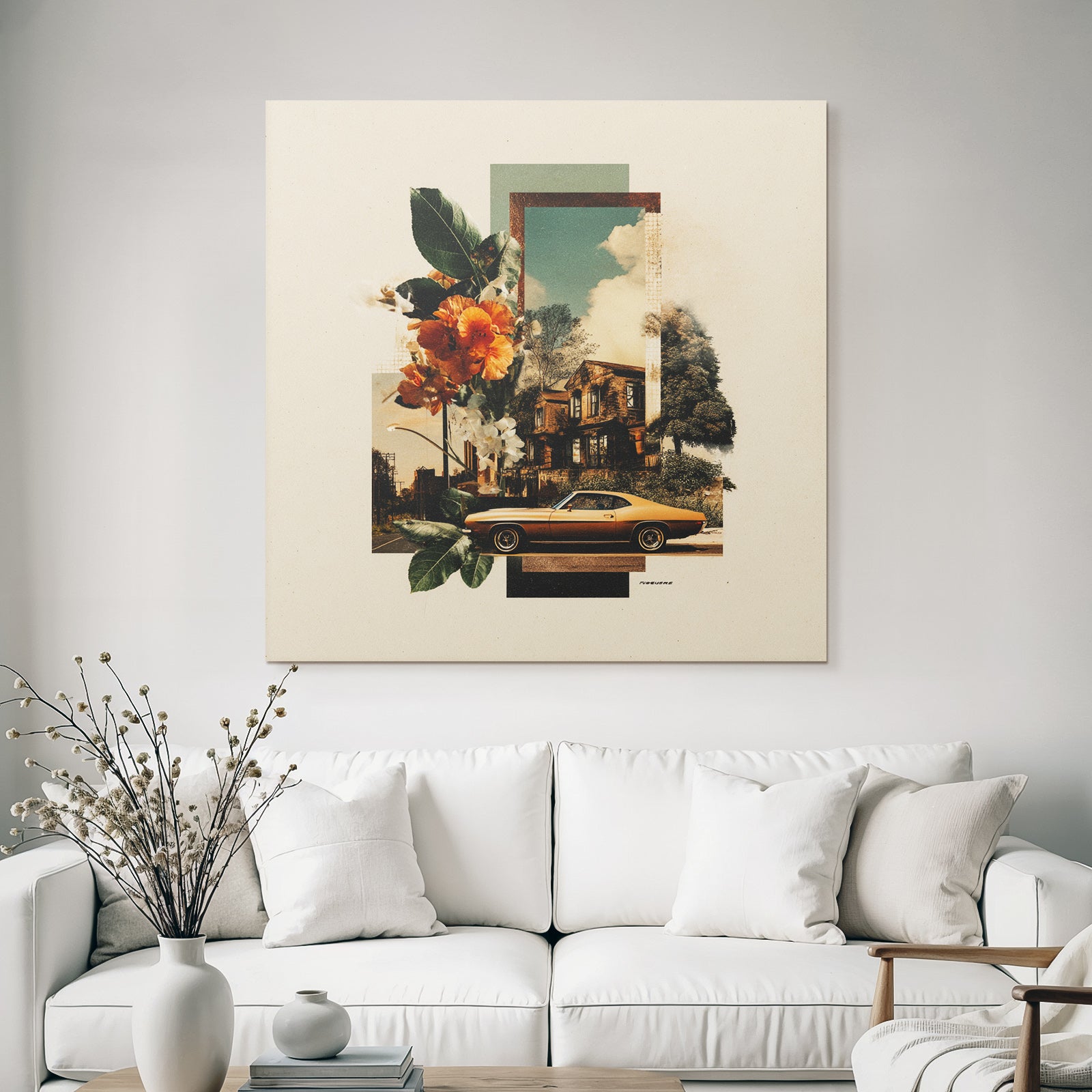 Vintage Auto Blumen Architektur Retro Collage