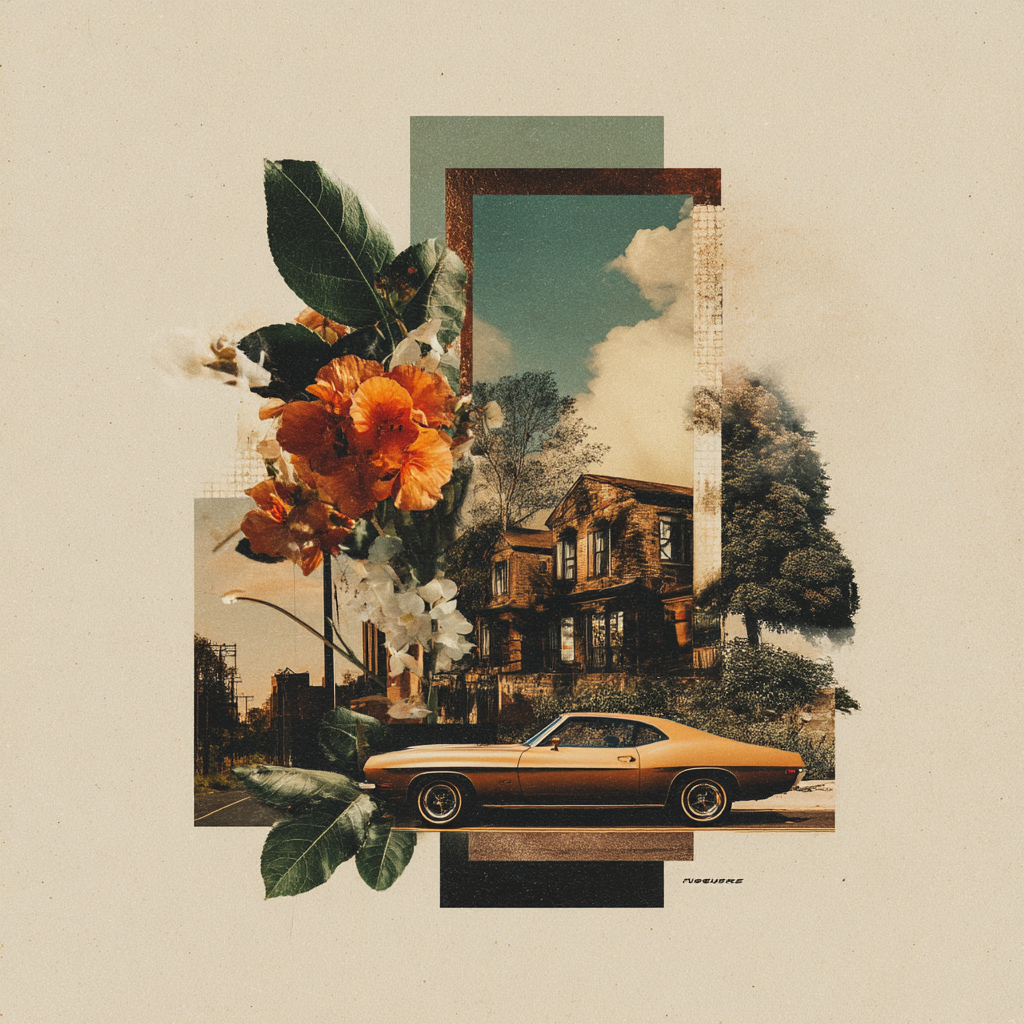 Vintage Auto Blumen Architektur Retro Collage | Collagen | Kunstgattungen