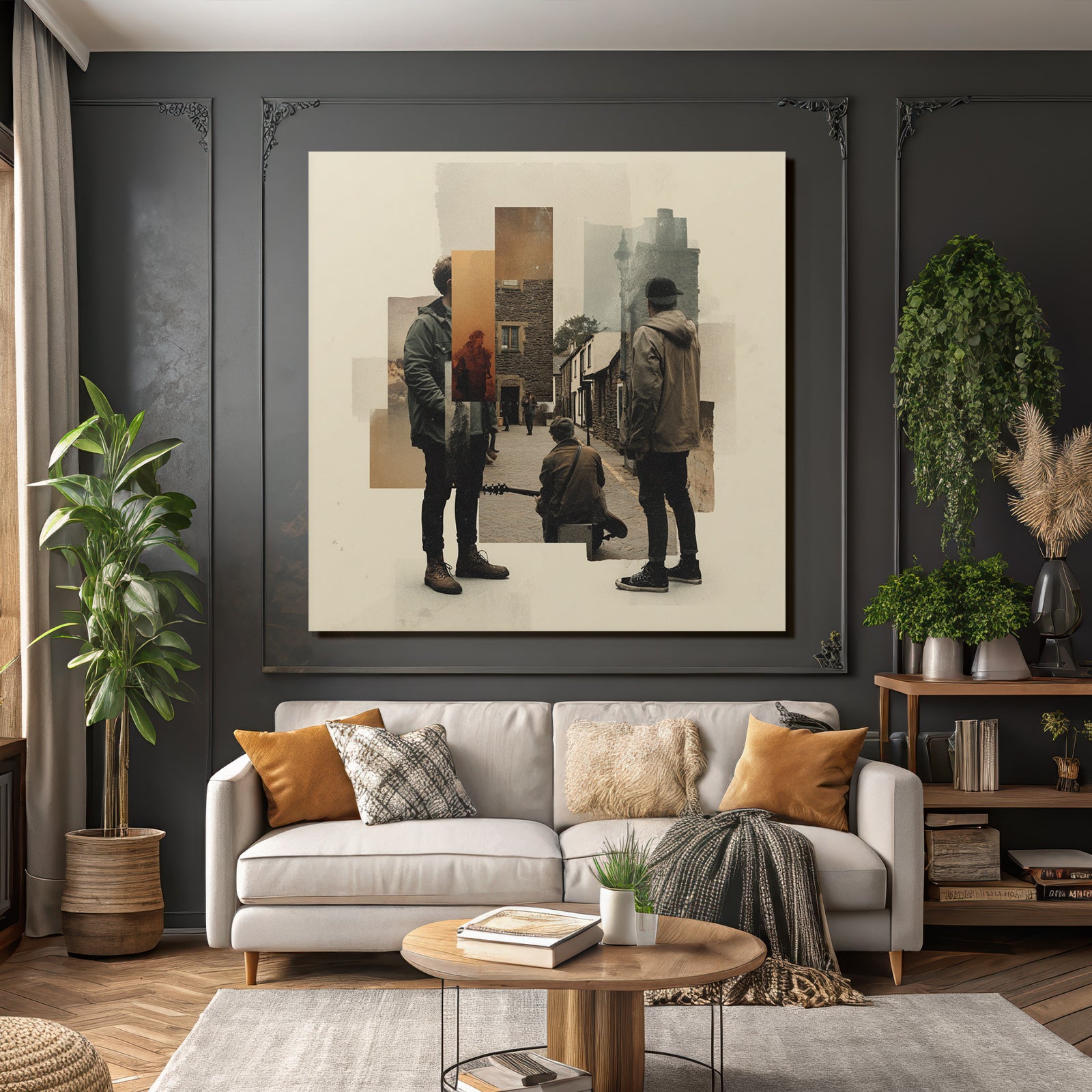 Vintage Kunstwerk Mit Figuren In Einer Quaint Umgebung
