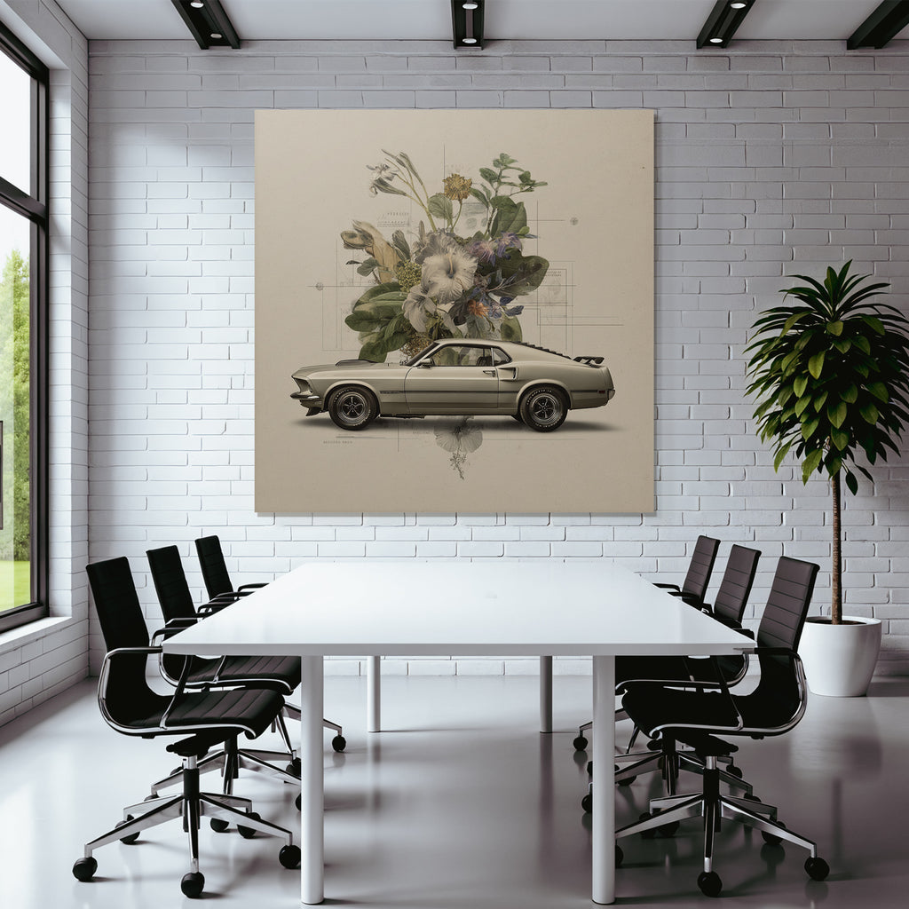 Vintages Auto Und Blumen Anordnung Mit Kunstlerischen Skizzen