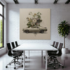 Vintages Auto Und Blumen Anordnung Mit Kunstlerischen Skizzen