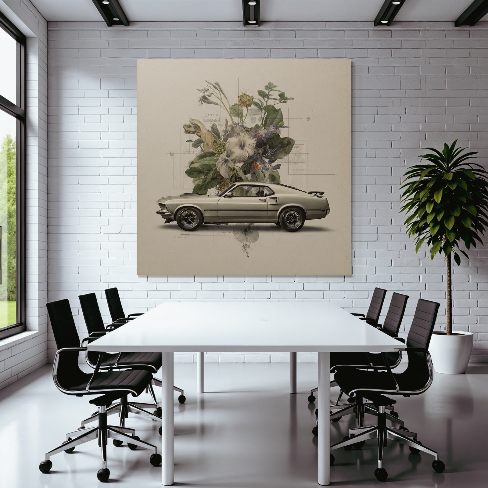 Vintages Auto Und Blumen Anordnung Mit Kunstlerischen Skizzen