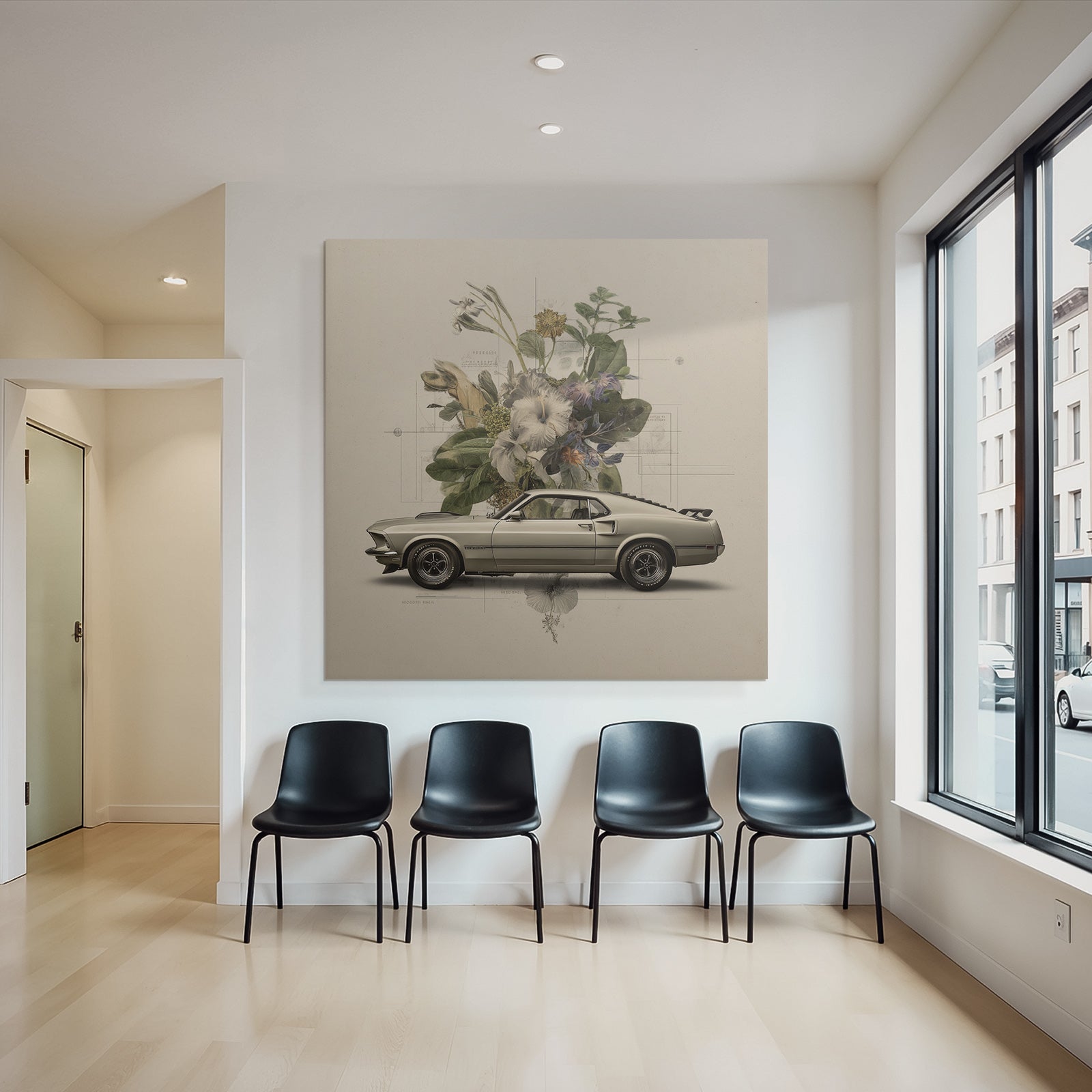 Vintages Auto Und Blumen Anordnung Mit Kunstlerischen Skizzen
