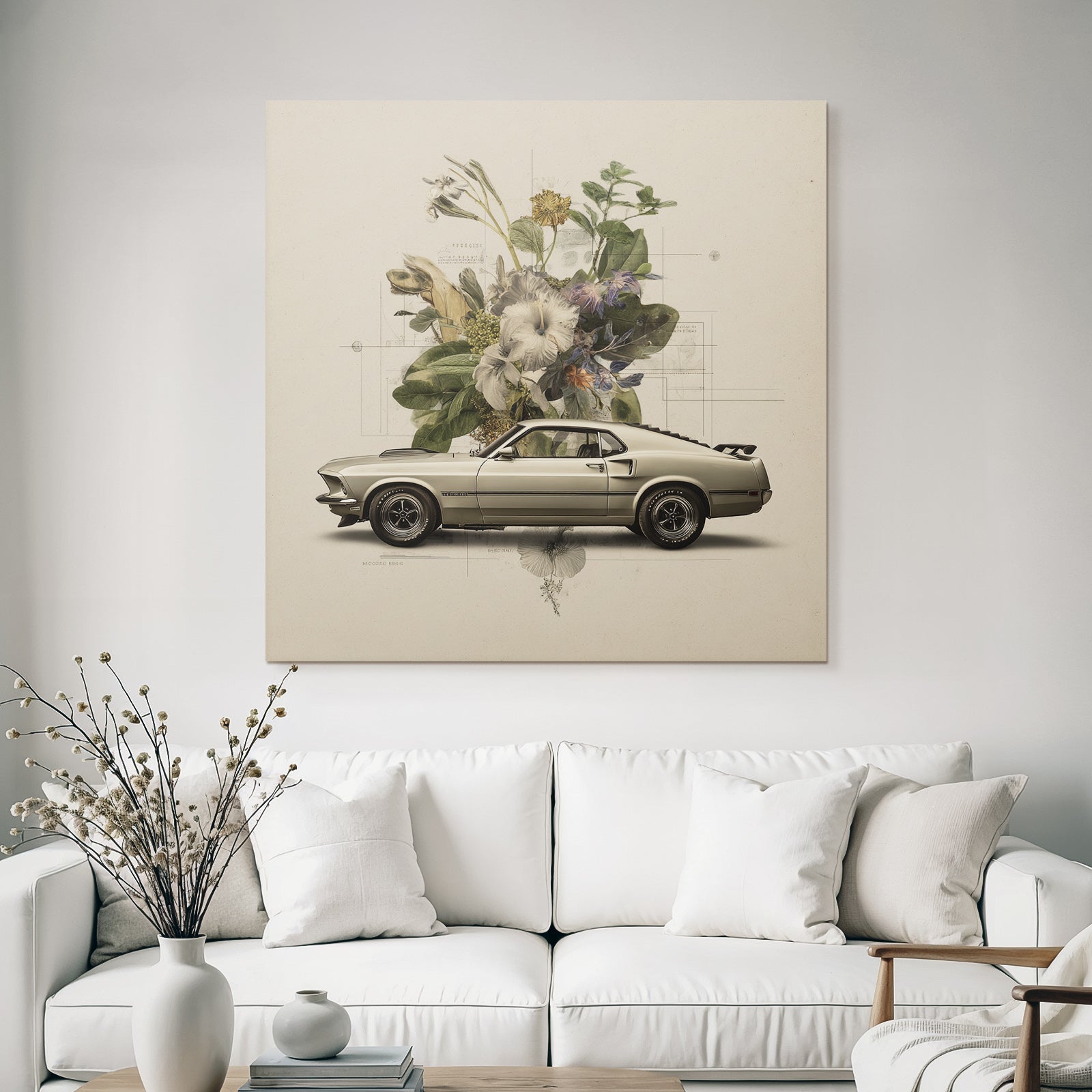 Vintages Auto Und Blumen Anordnung Mit Kunstlerischen Skizzen