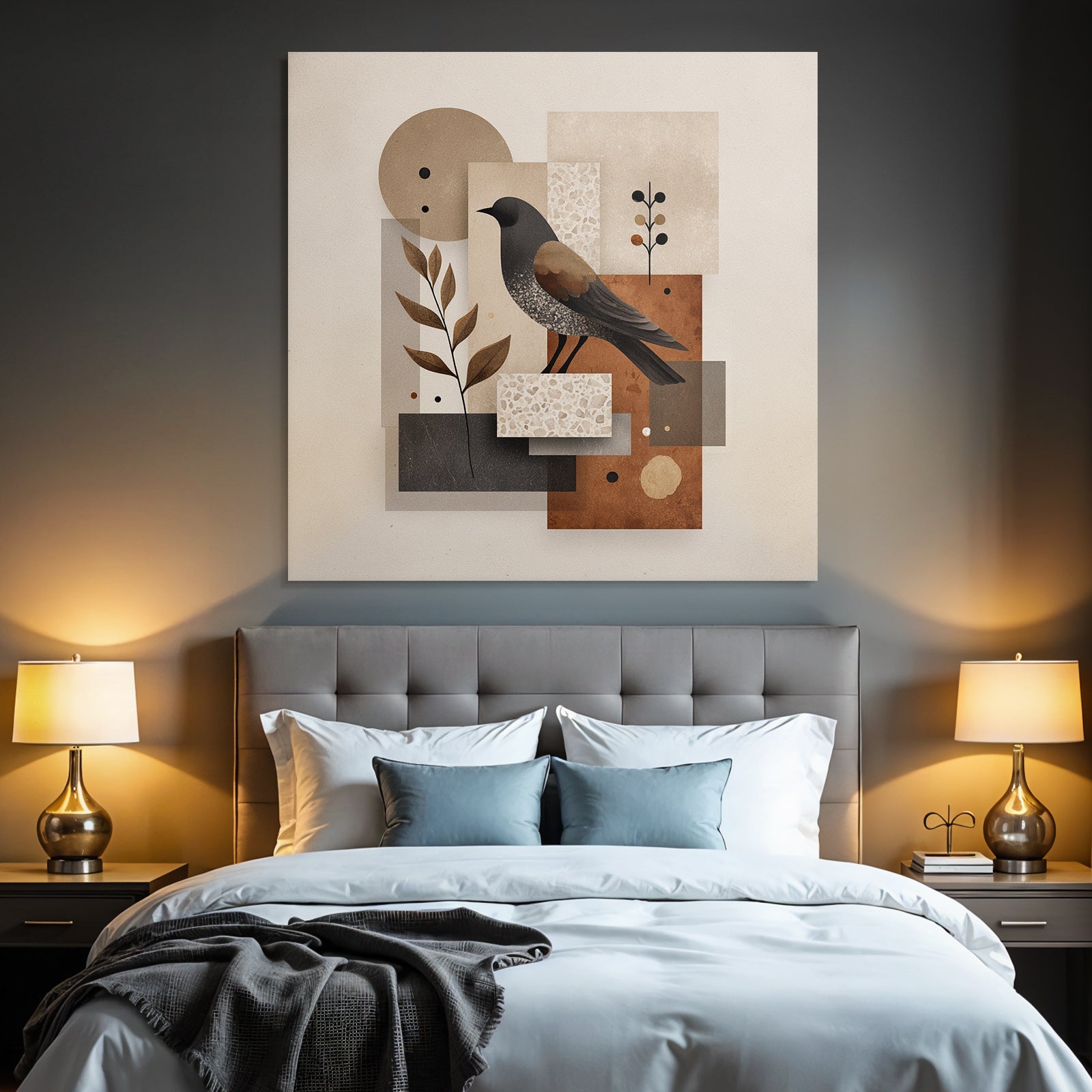 Vogel Abstracte Illustration Geometrische Formen Erdtoene