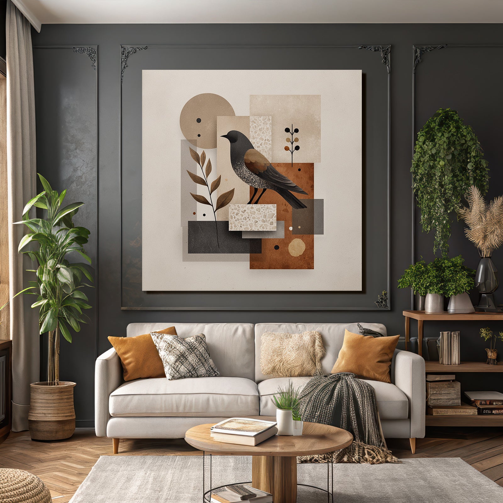 Vogel Abstracte Illustration Geometrische Formen Erdtoene