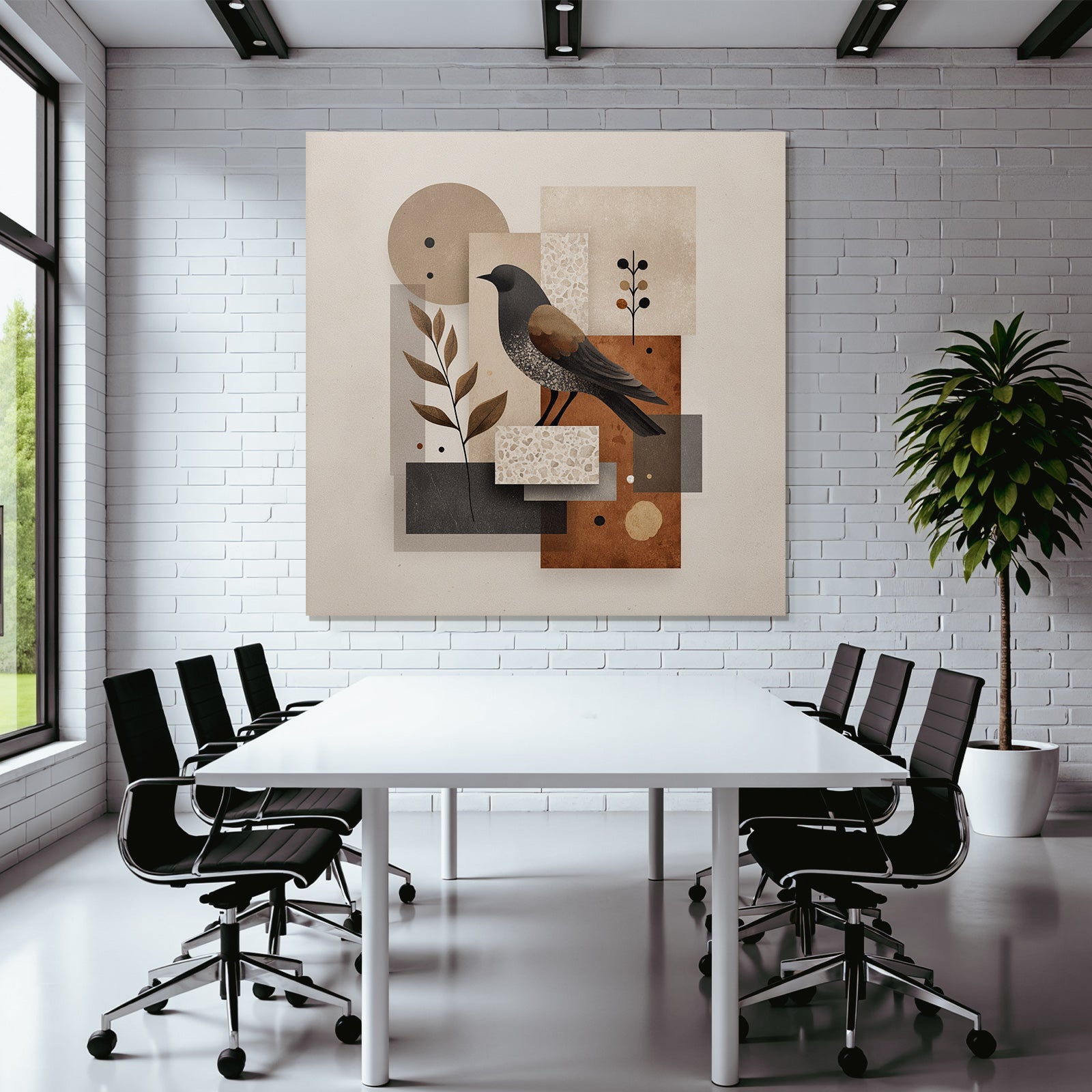 Vogel Abstracte Illustration Geometrische Formen Erdtoene