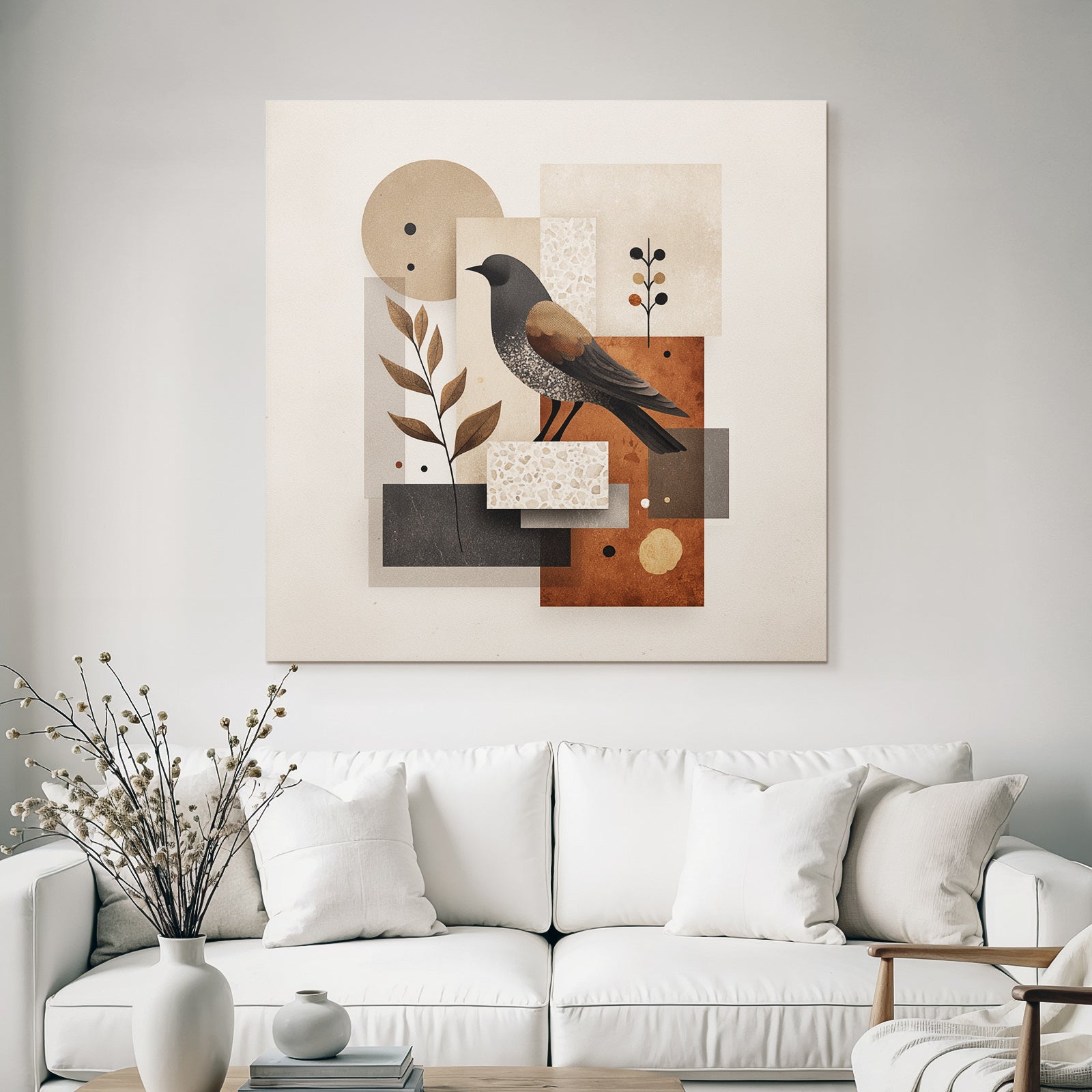 Vogel Abstracte Illustration Geometrische Formen Erdtoene