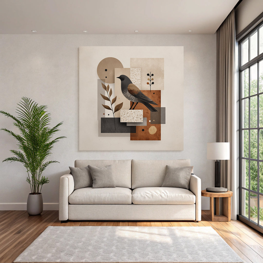 Vogel Abstracte Illustration Geometrische Formen Erdtoene