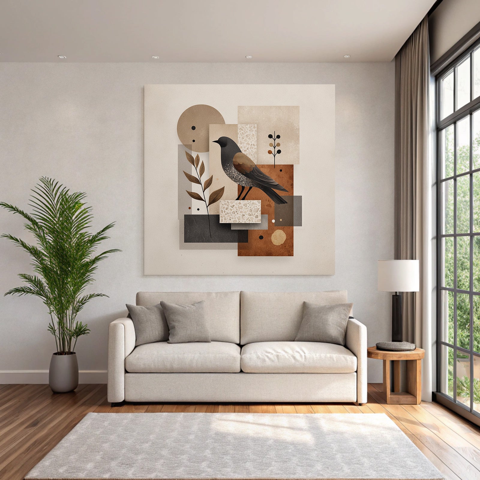 Vogel Abstracte Illustration Geometrische Formen Erdtoene