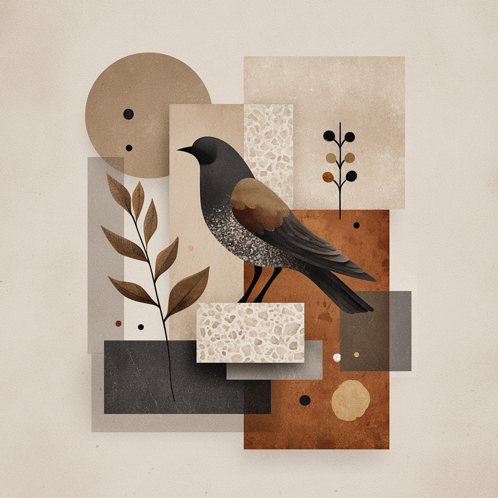 Vogel Abstracte Illustration Geometrische Formen Erdtoene | Collagen | Kunstgattungen