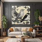 Vogel Pflanzen Muster Monochromatische Illustration