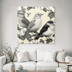 Vogel Pflanzen Muster Monochromatische Illustration