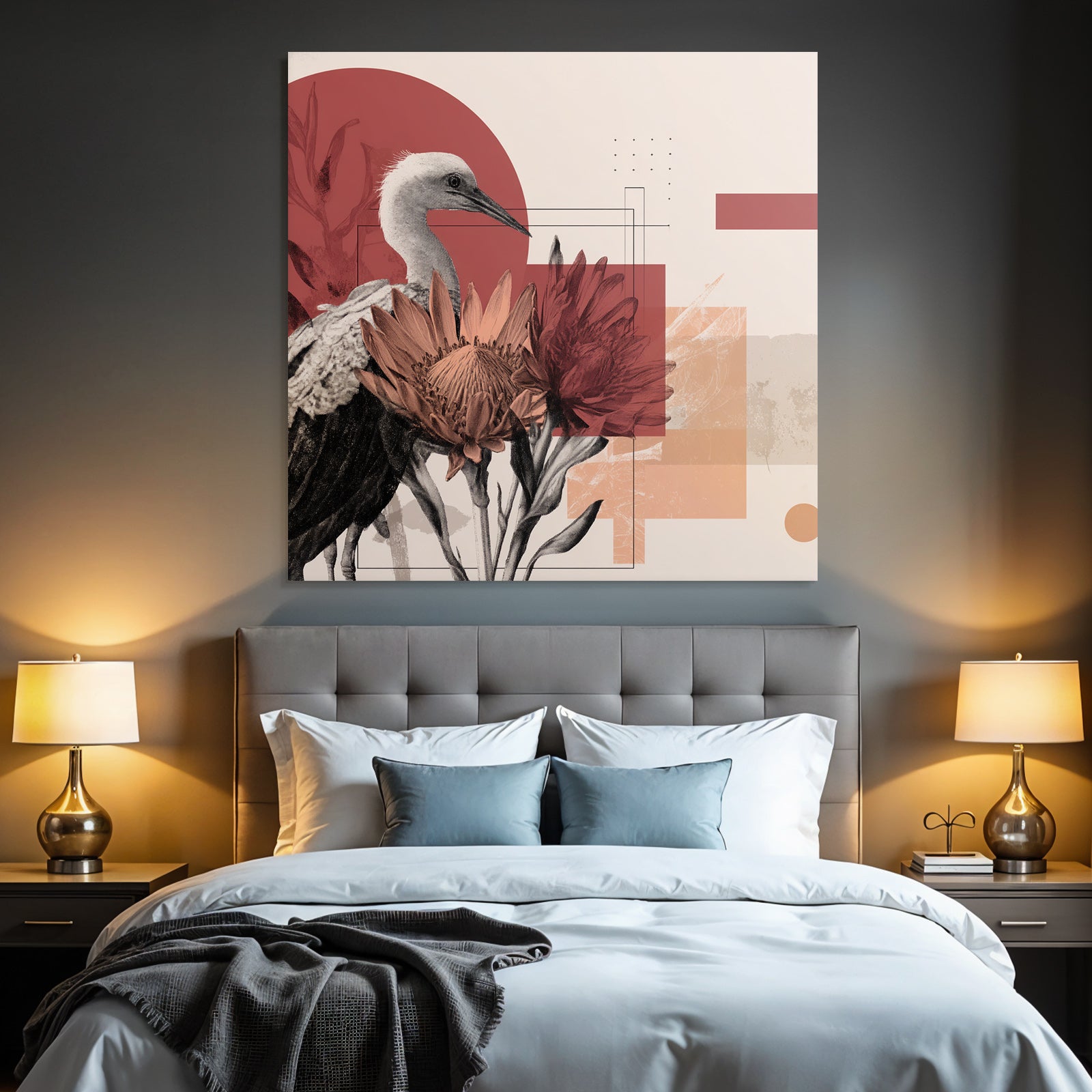 Vogel Und Blumen Digitale Kunst Stilisiert Geometrisches Design