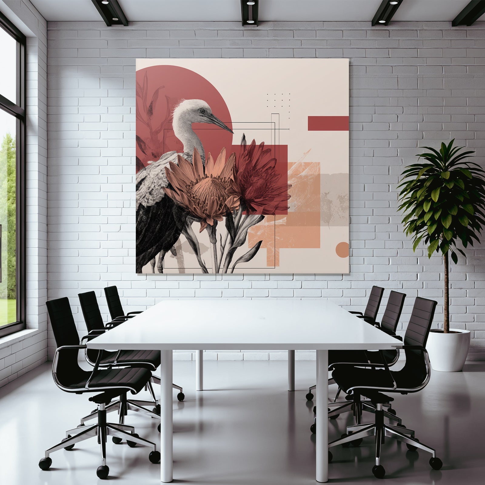 Vogel Und Blumen Digitale Kunst Stilisiert Geometrisches Design