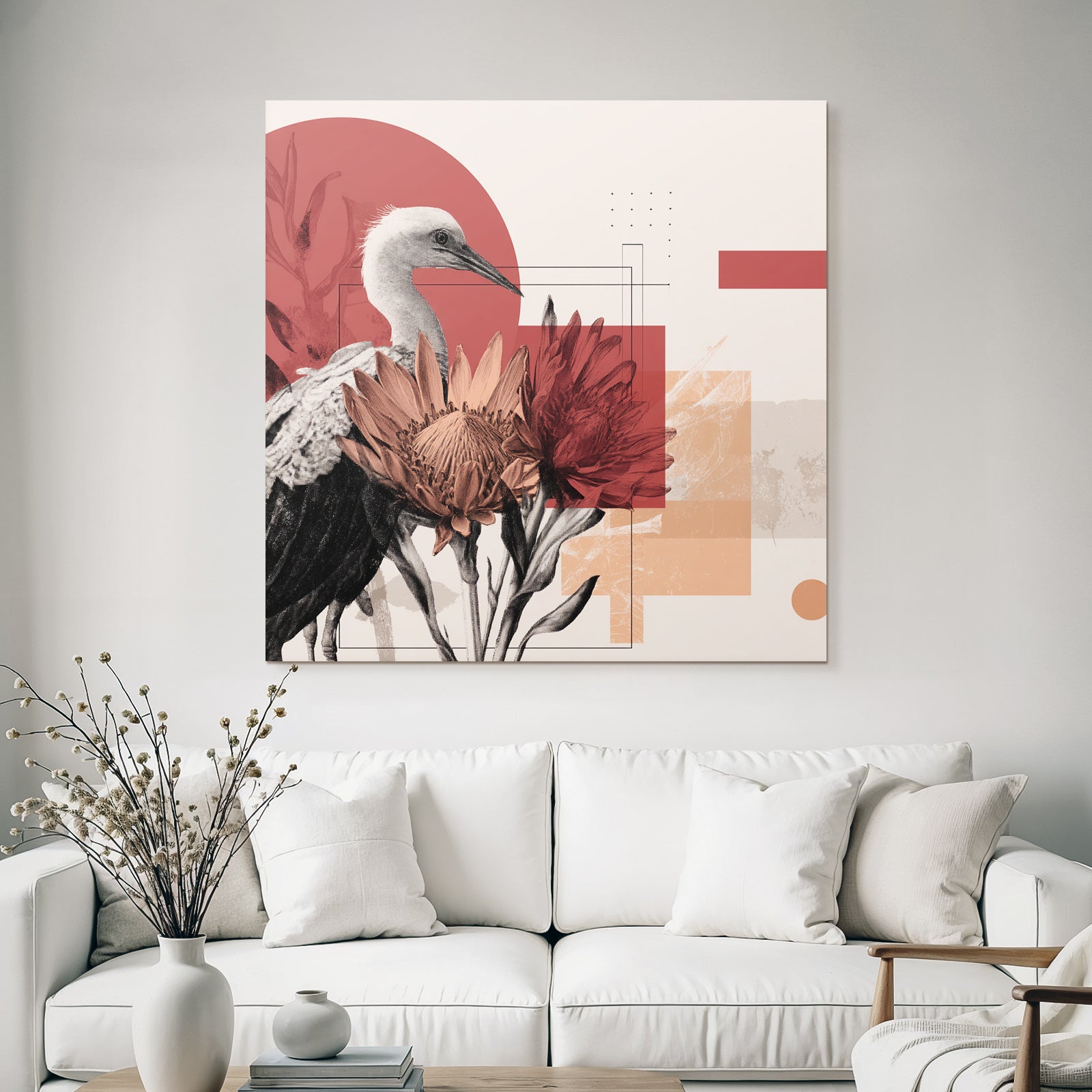 Vogel Und Blumen Digitale Kunst Stilisiert Geometrisches Design