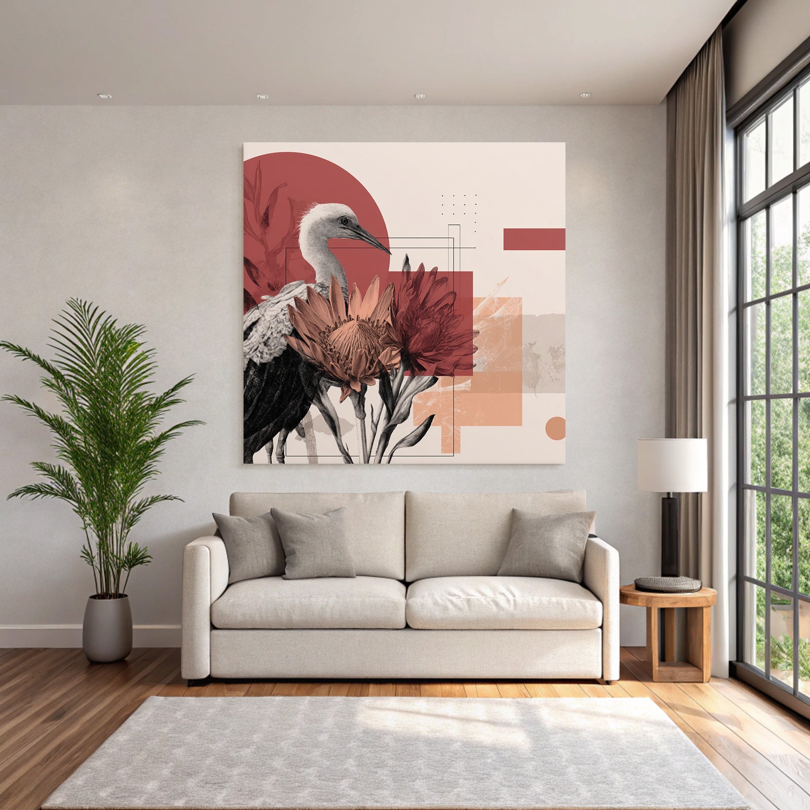Vogel Und Blumen Digitale Kunst Stilisiert Geometrisches Design