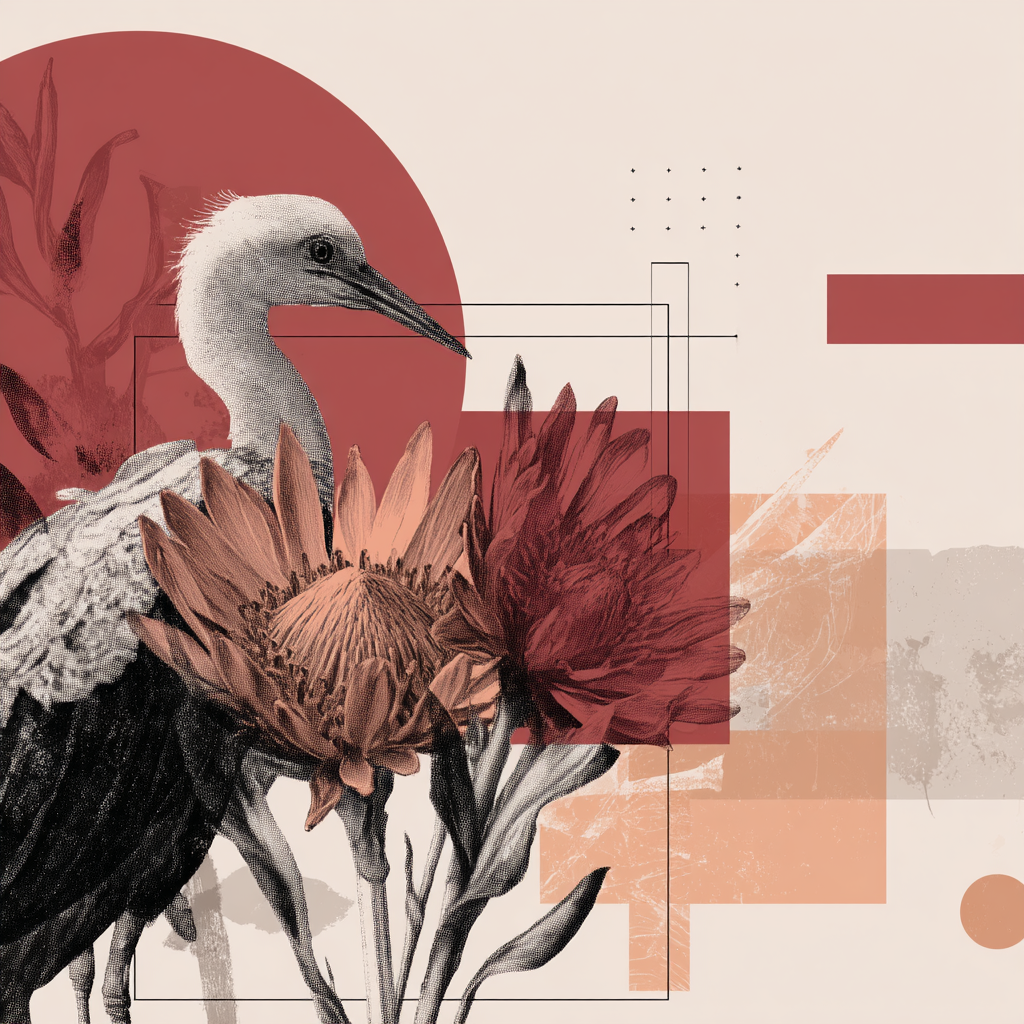 Vogel Und Blumen Digitale Kunst Stilisiert Geometrisches Design | Collagen | Kunstgattungen
