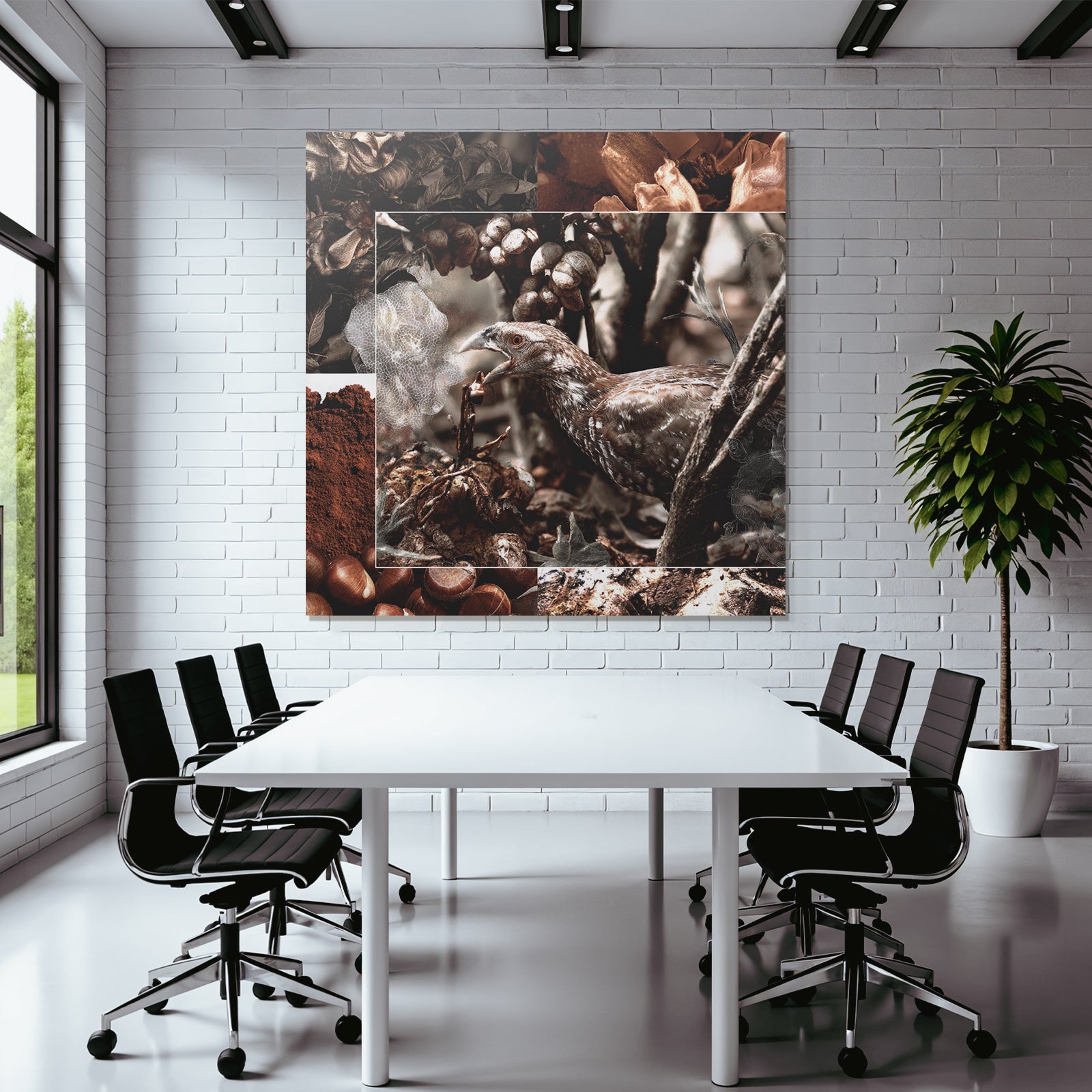 Vogel Und Pflanzen Biodiversitaet Collage Erdtoene