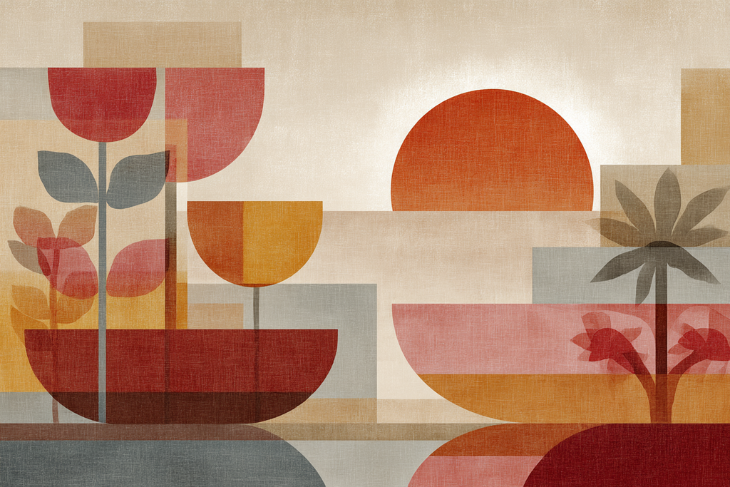 Abstrakte Kunst Geometrische Formen Pflanzen Sonne Warme Farbe | Collagen | Kunstgattungen