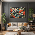 Abstrakte Landschaft Mit Blumen Huegel Und Wasser Kunstwerk