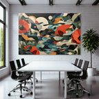 Abstrakte Landschaft Mit Blumen Huegel Und Wasser Kunstwerk