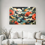 Abstrakte Landschaft Mit Blumen Huegel Und Wasser Kunstwerk