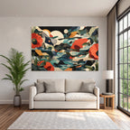 Abstrakte Landschaft Mit Blumen Huegel Und Wasser Kunstwerk