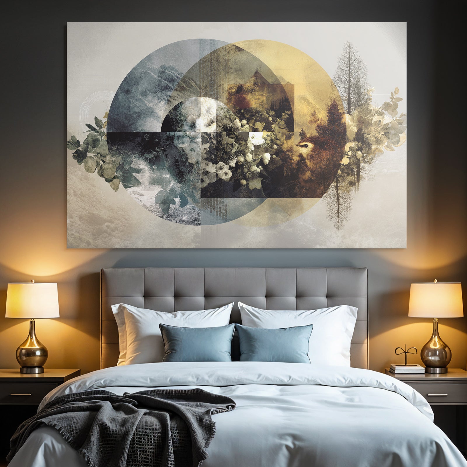 Abstrakte Natur Geometrische Formen Mit Blumen Und Tieren