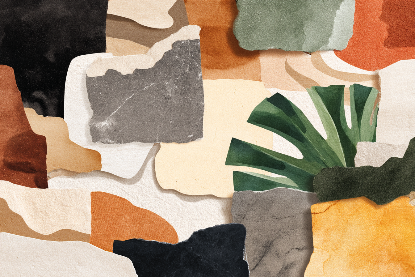 Abstrakte Papiertexturen Blattmotiv Erdtoene Collage | Collagen | Kunstgattungen