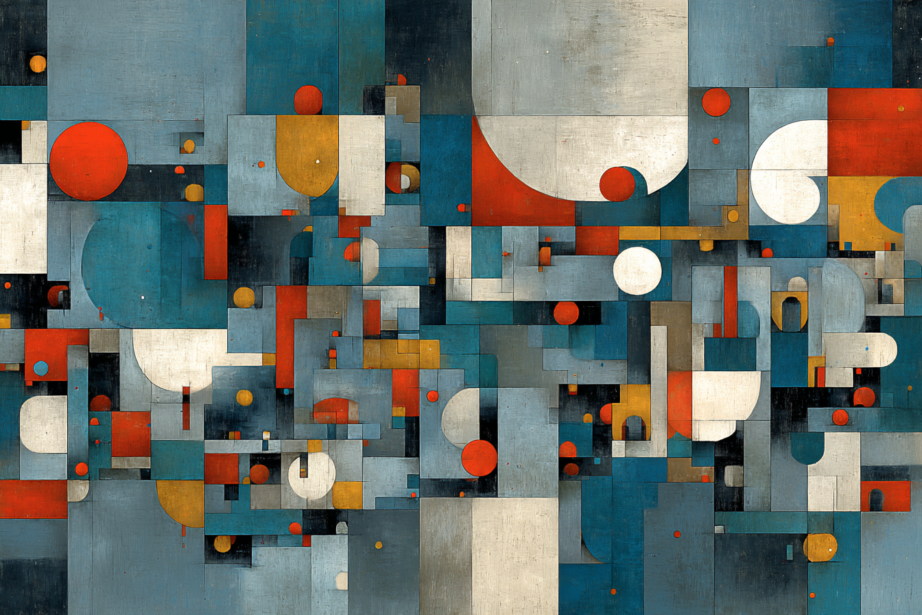 Abstrakte Zusammensetzung Geometrische Formen Blau Rot Weiss Gelb | Collagen | Kunstgattungen