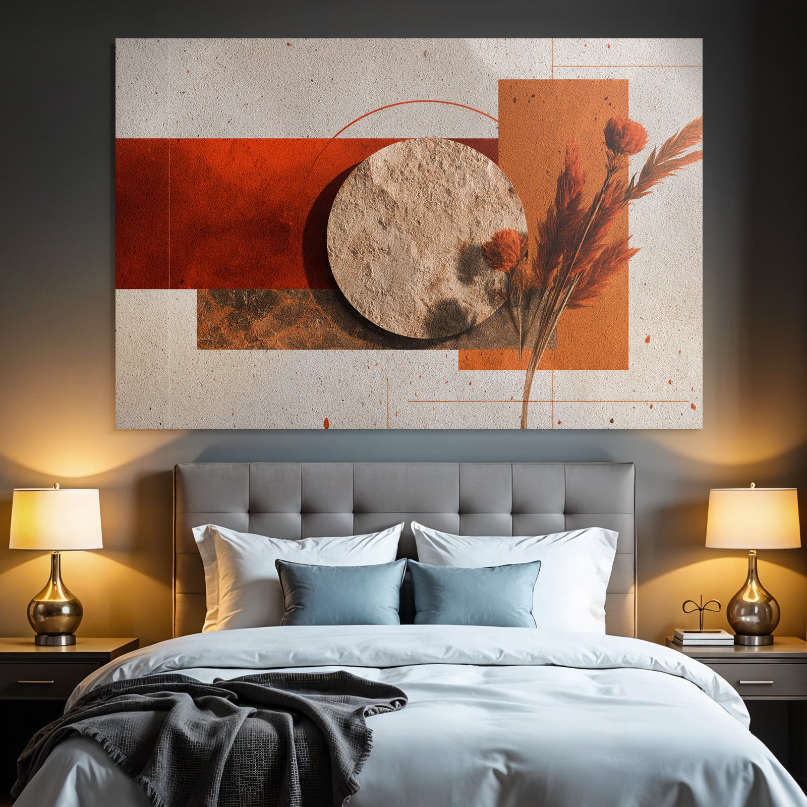Abstrakte Zusammensetzung Geometrische Formen Orange Beige Dekorative Blumen