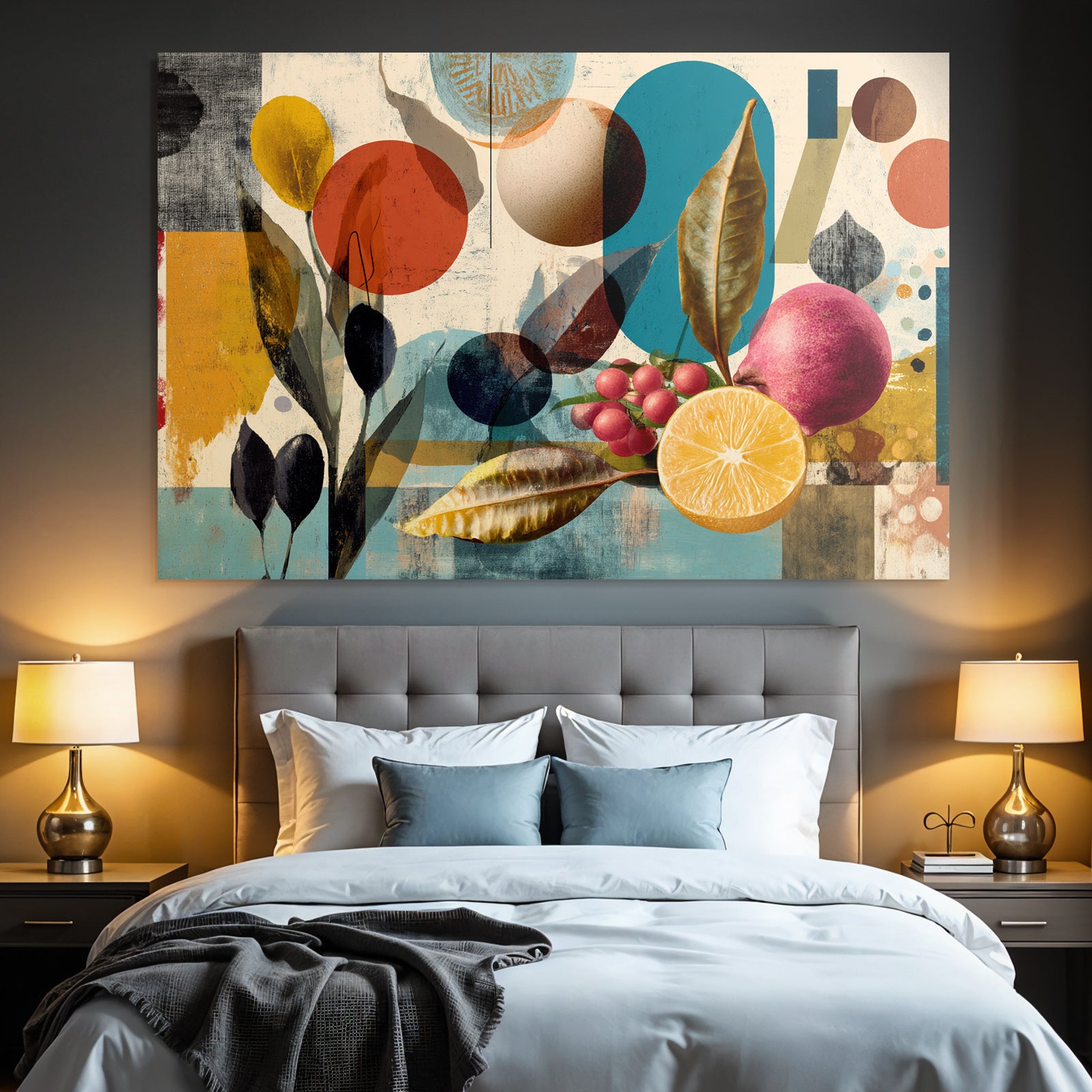 Abstraktes Kunstwerk Mit Fruechten Und Geometrischen Formen