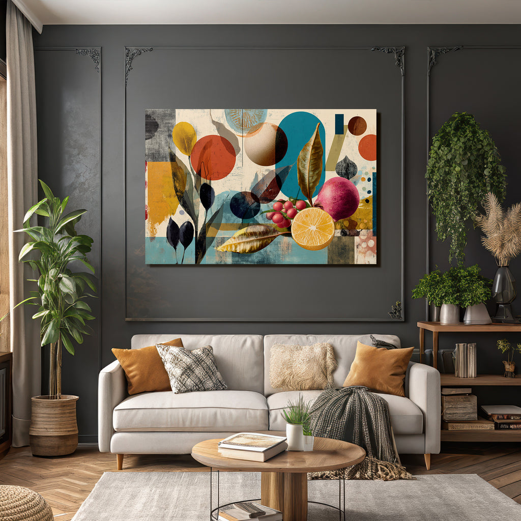 Abstraktes Kunstwerk Mit Fruechten Und Geometrischen Formen