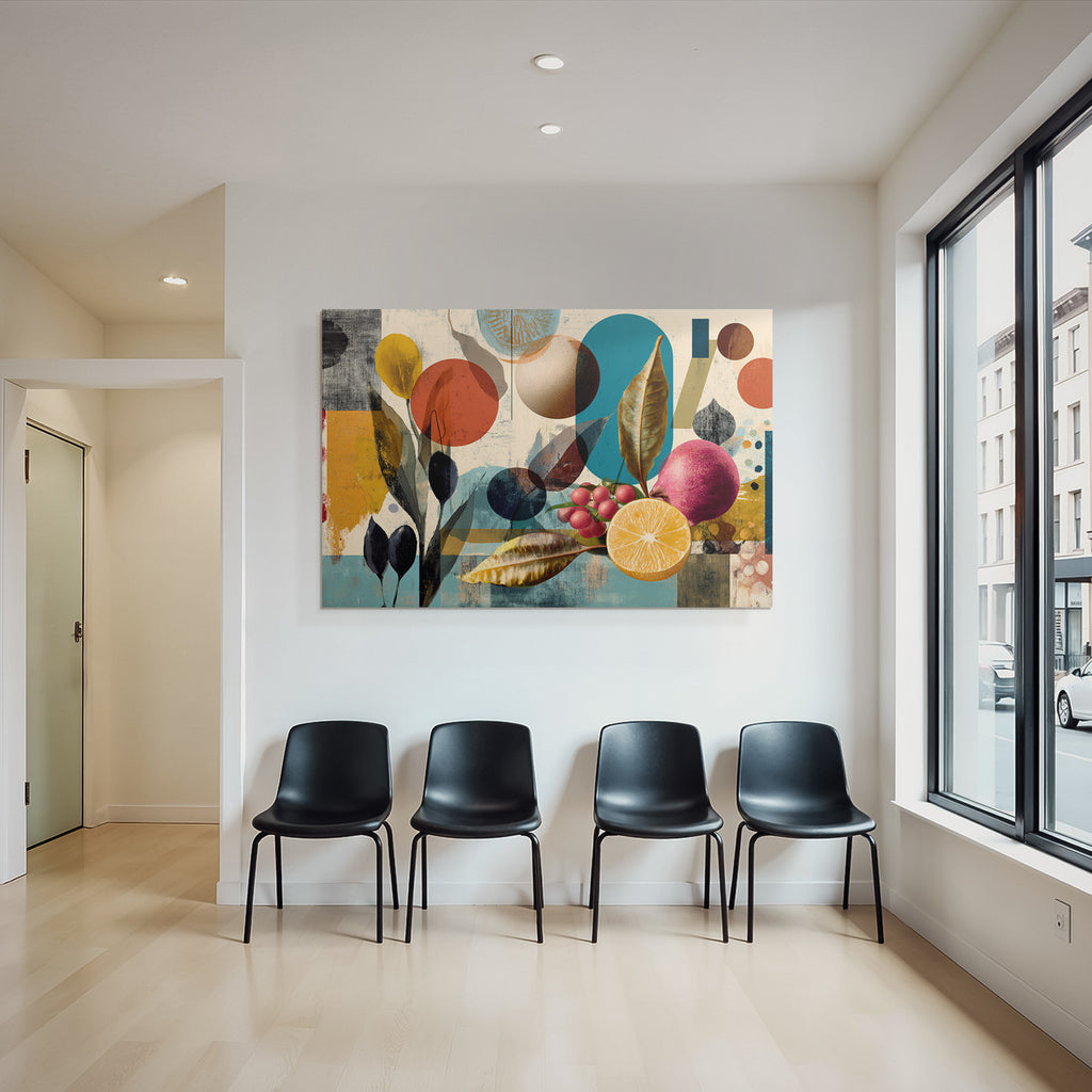 Abstraktes Kunstwerk Mit Fruechten Und Geometrischen Formen