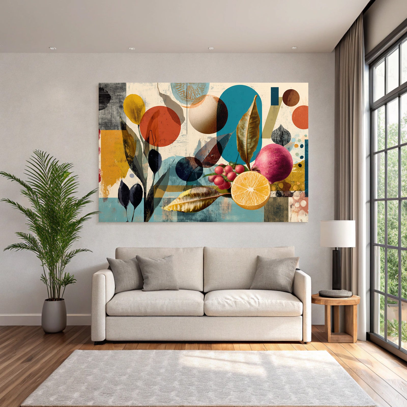 Abstraktes Kunstwerk Mit Fruechten Und Geometrischen Formen