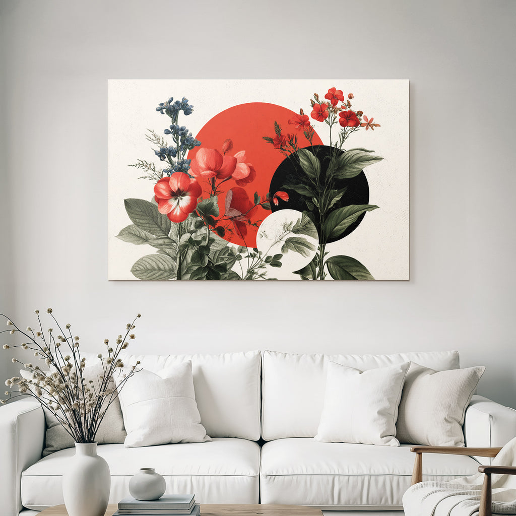 Blumen Collage Moderner Kunst Stil Rot Schwarz Texturn Hintergrund