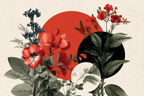 Blumen Collage Moderner Kunst Stil Rot Schwarz Texturn Hintergrund | Collagen | Kunstgattungen