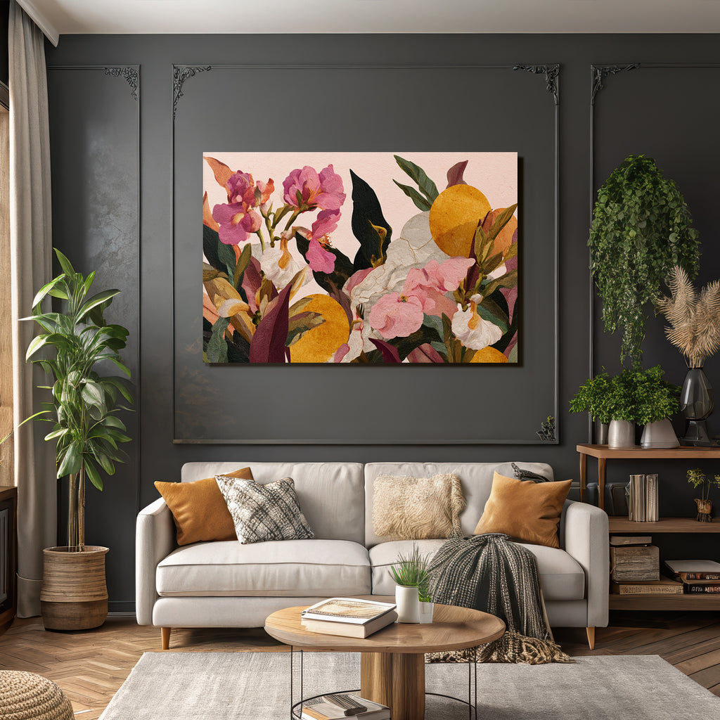 Blumen Und Blatt Anordnung Mit Rosa Hintergrund