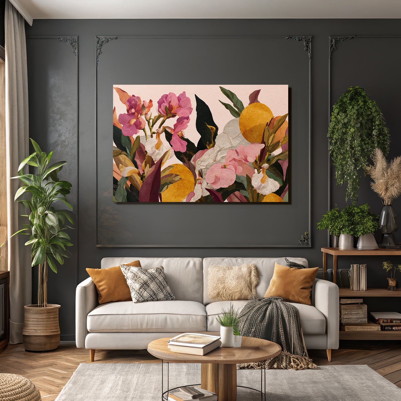 Blumen Und Blatt Anordnung Mit Rosa Hintergrund