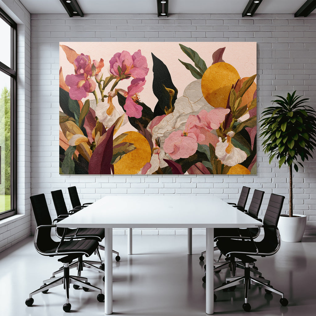 Blumen Und Blatt Anordnung Mit Rosa Hintergrund