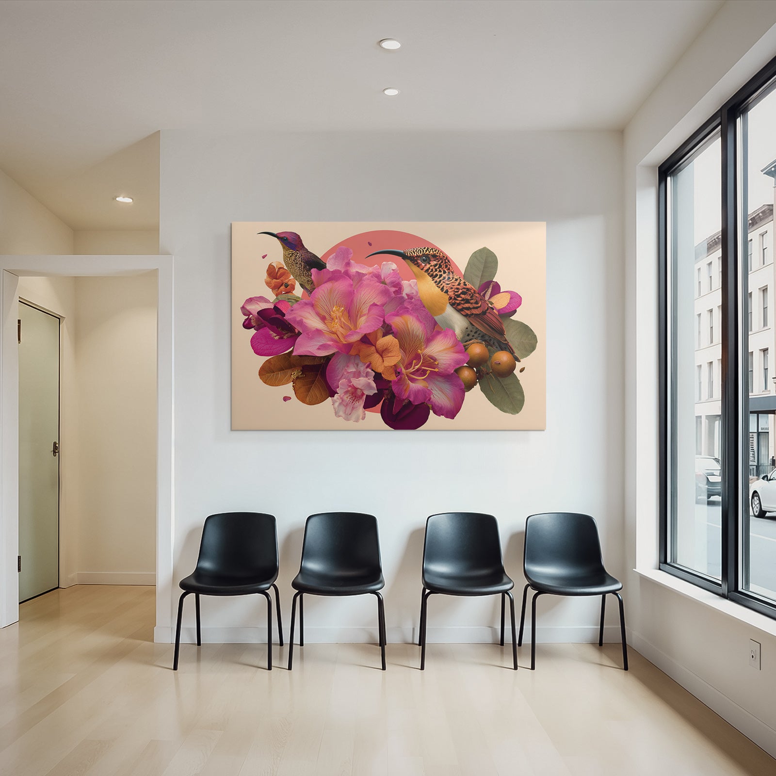 Blumen Voegel Arrangement Vibrant Farbenfroh Szenen