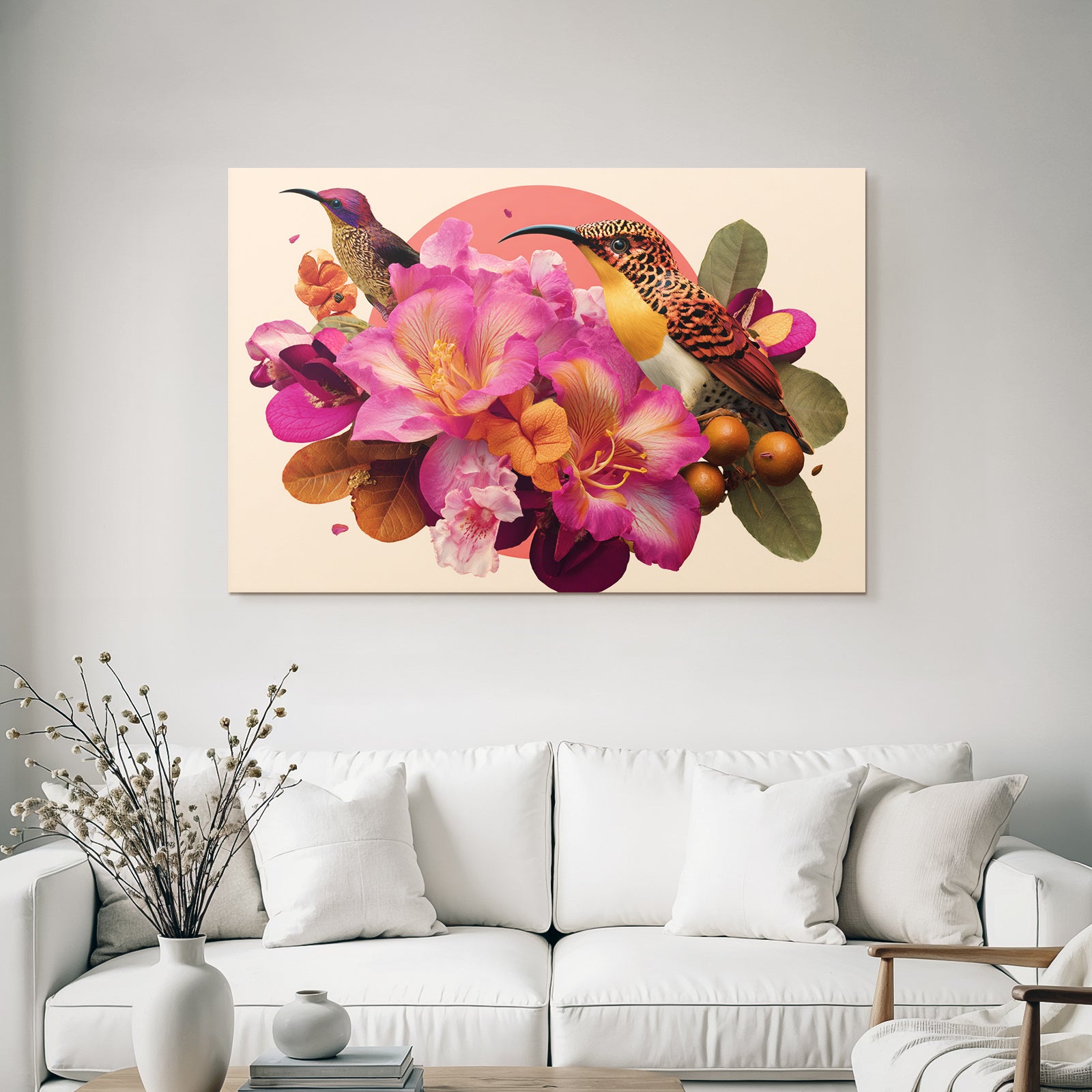 Blumen Voegel Arrangement Vibrant Farbenfroh Szenen