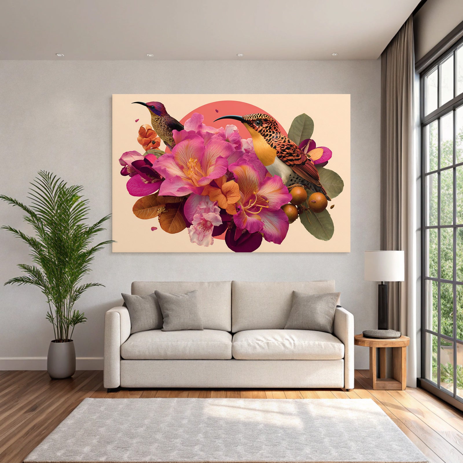 Blumen Voegel Arrangement Vibrant Farbenfroh Szenen
